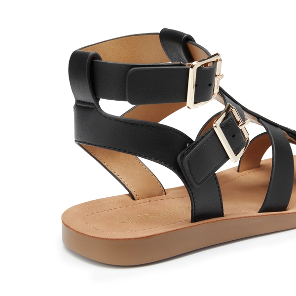 Cushioned Adjustable Gladiator Flat Sandals - BLACK - 6